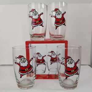 Vintage Gibson Max & Lucy 20oz Tumbler HoHoHo Santa Christmas 4 Drinking Glasses